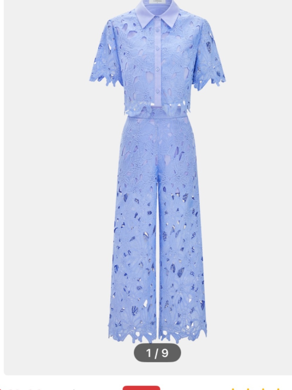 Commense Blue Cutout Lace Short Sleeve Top & Wide-Leg Pants Set